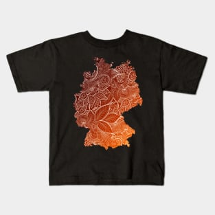 Colorful mandala art map of Germany with text in brown and orange Kids T-Shirt